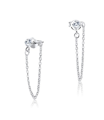 CZ With Chain Silver Stud Earring STS-4011